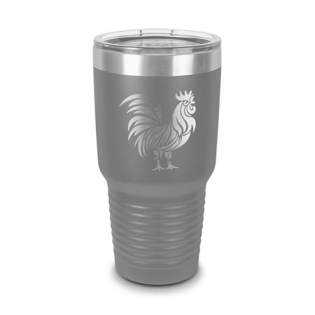 

Chinese Zodiac Rooster Tumbler 30 oz - Laser Engraved w/ Clear Lid - Stainless Steel - Vacuum Insulated - Double Walled - Travel Mug - year of the - Gray