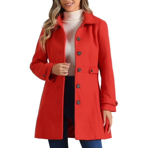 Abrigo largo de invierno de una sola botonadura para mujer INSPIRE CHIC con bolsillos en rojo M