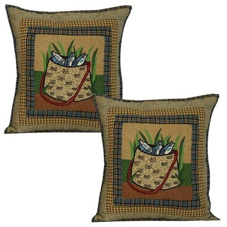 Patch Magic Gone Fishing Bag Cotton Throw Pillow (Set of 2)