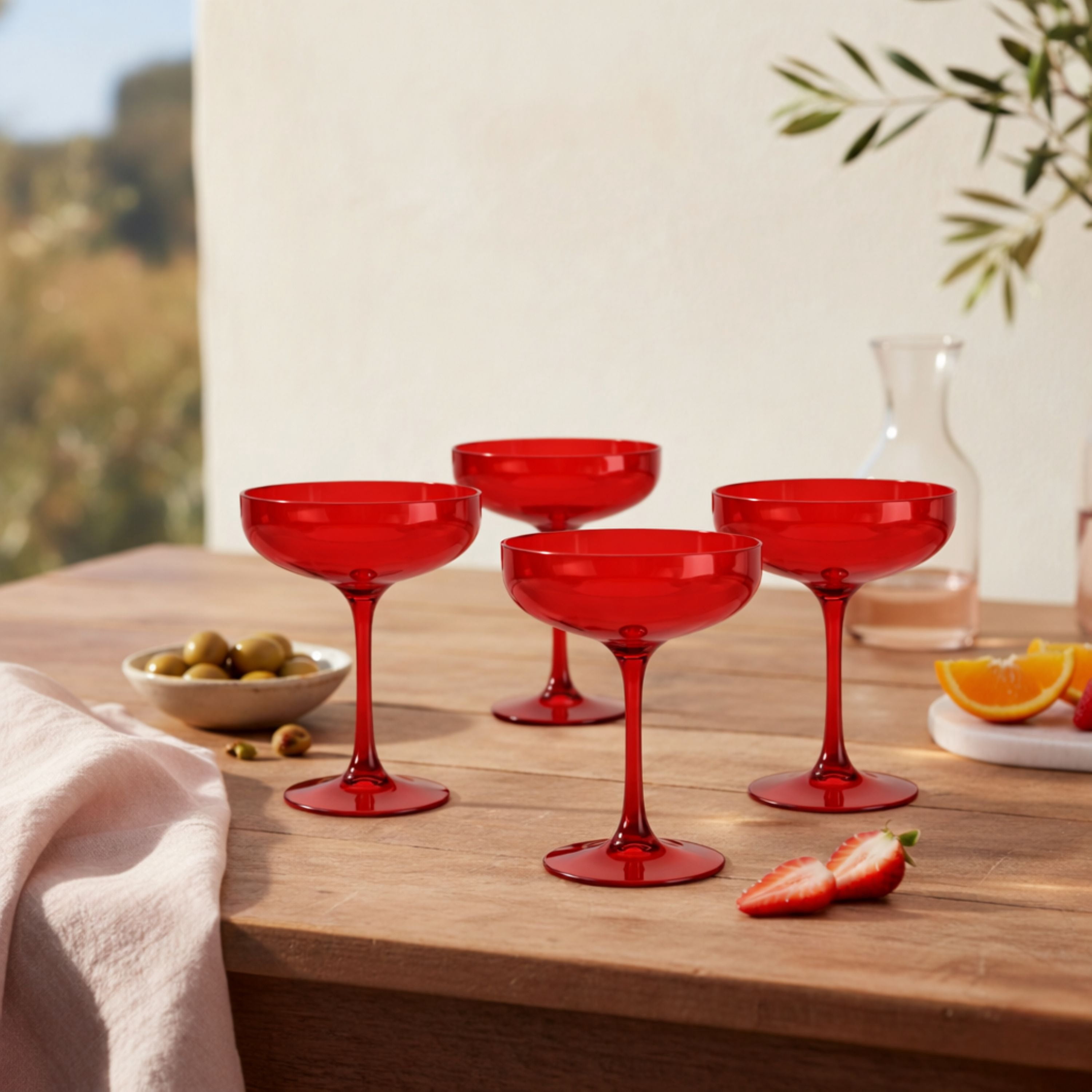 Just Feed Me by Jessie James Decker 4-Piece 13oz Coupe Glass, Red