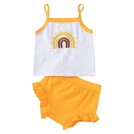 

Girls Outfits Embrodiery Printed 2 PCS Sleeveless Tops Shorts Toddler Baby Fashion Lovely Simple Home Wear Outdoor Suits Children s Day Gifts