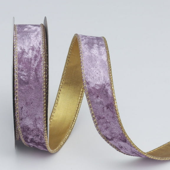 NAMZI 10 Yard Continuous 1 Inch Wired Ribbon, Metallic Crushed Velvet Christmas Style for Tree Decoration, Wreaths Supplies, Gift Wrapping & Crafts, Purple