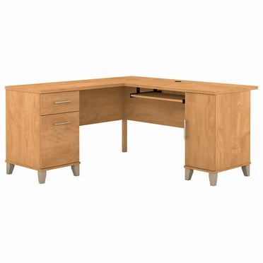 Bush Furniture Somerset 60" L Shaped Desk with Storage, Maple Cross