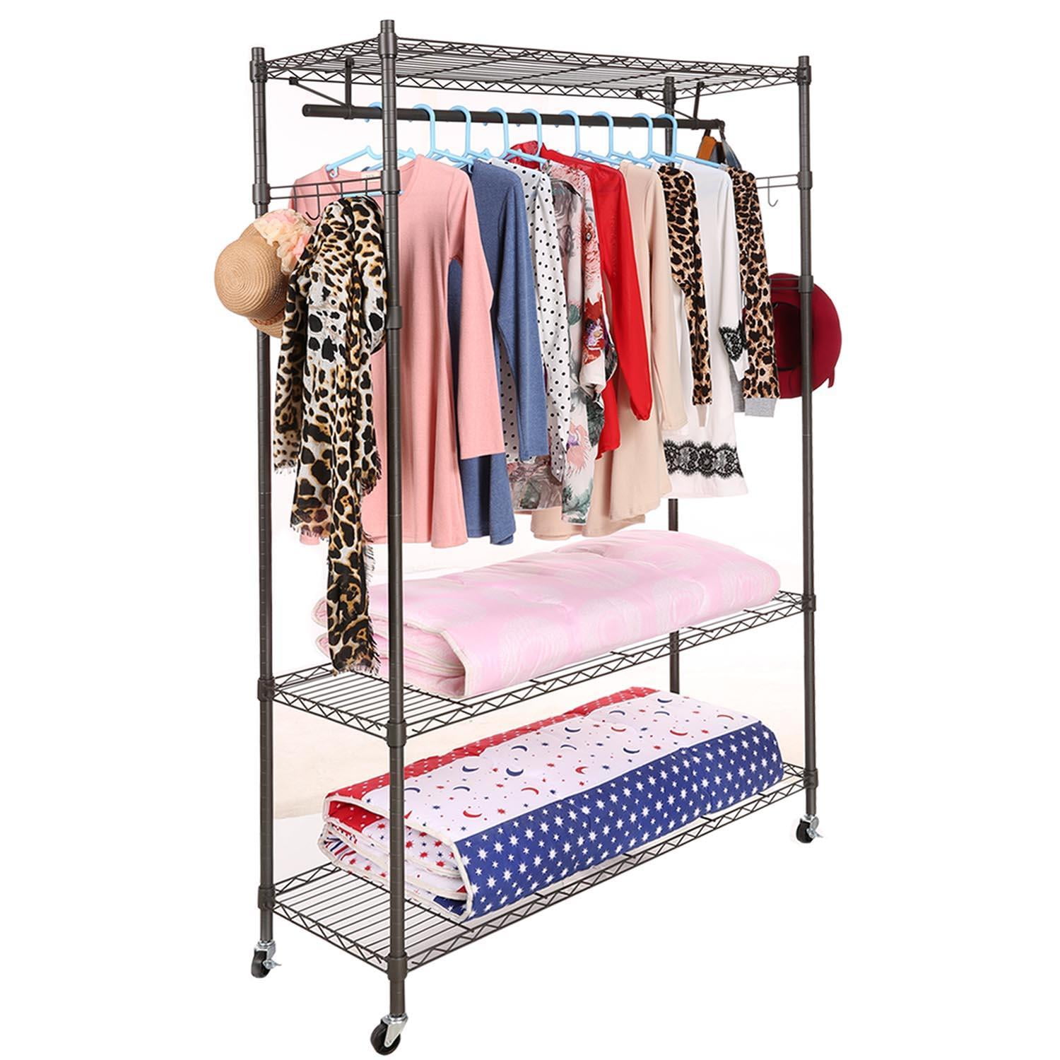 3Tiers Heavy Duty Wire Shelving Garment Rolling Rack Clothing Rack