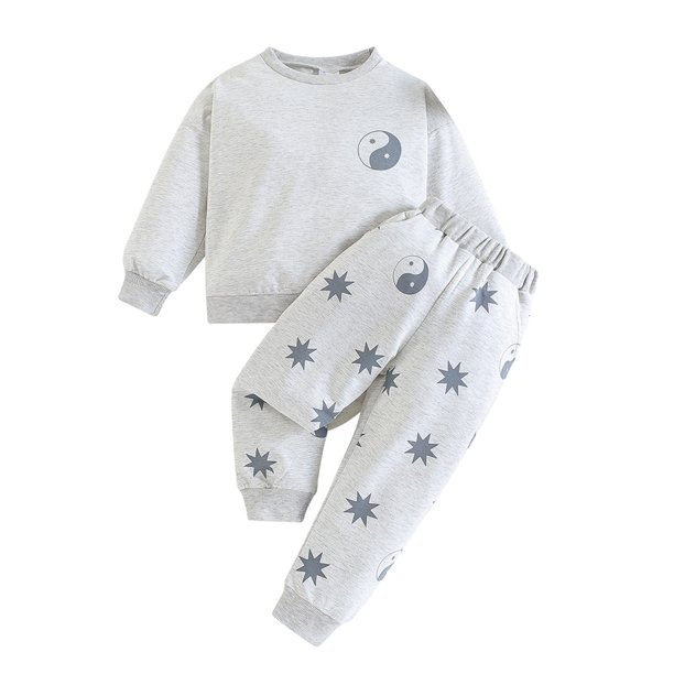 Gibobby Conjunto de pants para niño Tops y pantalones con estampado de animados de manga corta de verano para niñas pequeñas, conjunto de ropa de 2 uds para niños(Gris,18-24 Meses)
