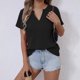 thumbnail image 4 of Mujeres de Verano Tops Nuevo Color Sólido Cuello en V Manga Corta con una Hendidura en el Doblado, Poliéster, 4 of 8