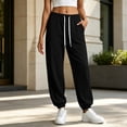 thumbnail image 6 of Women's Solid Jogger Pants Elastic Waist Adjustable Drawstring Loose Athletic Long Trousers with Pockets, Soft Casual Sport Bottoms for Workout, Daily Walking and Loungewear Black, 6 of 7