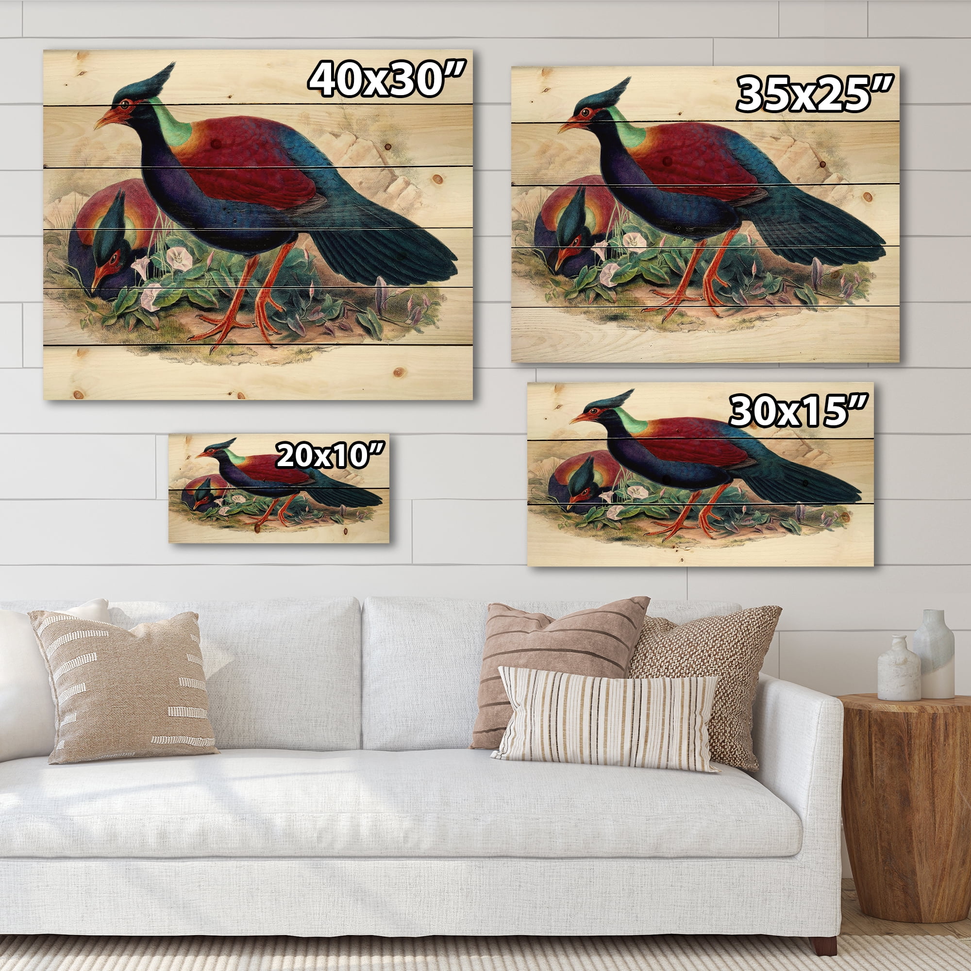 Designart 'Ancient Birds In The Wild II' Traditional Print on Natural Pine Wood