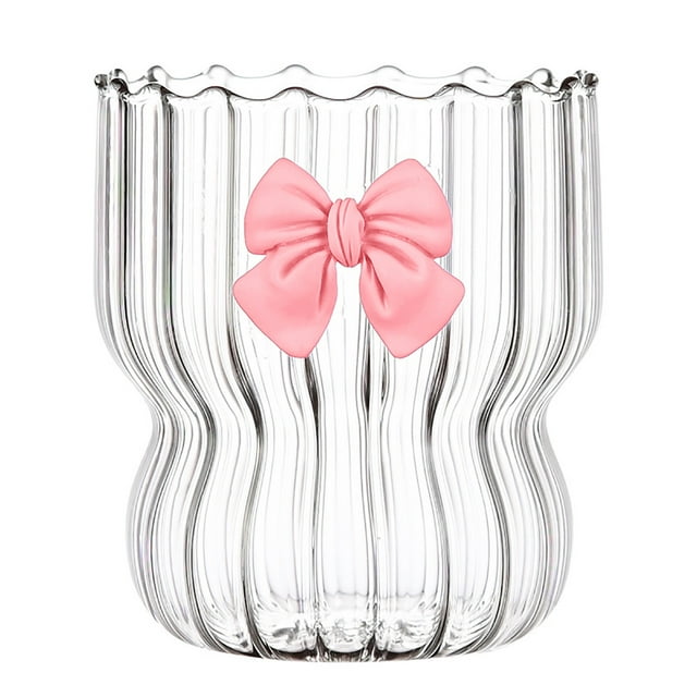 Vintage Ripple Glass Cup with Butterfly Decoration - 350ml Capacity, Ideal for Various Beverages