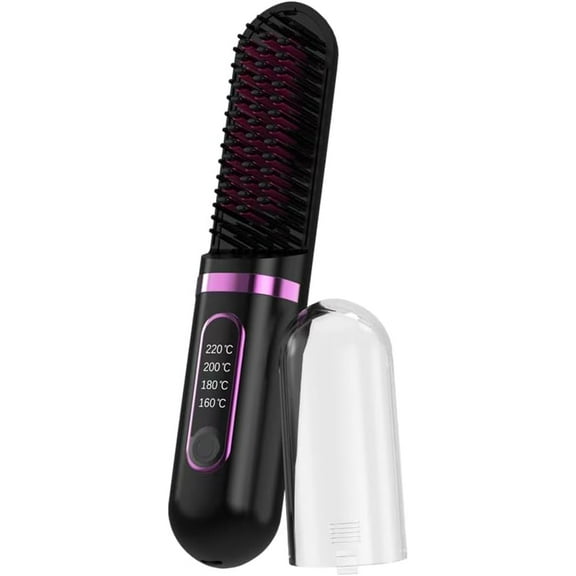 2025 Cordless Hair Straightener Brush, Portable Straightening Brush for Women, Mini Negative Ion Hot Comb for Travel, 30Mins Auto-Off, USB Rechargeable, Fast Heating 4 Temperature Settings (Black)