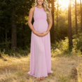 thumbnail image 2 of Gyujnb Halter Sleeveless Tank Neck Maternity Maxi Dress Elastic Gathered Empire Waist Lightweight Flowy Chiffon Loose A Line Floor Length Gown Elegant Bridesmaid Photoshoot,S, 2 of 6