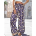 thumbnail image 3 of Women Summer Palazzo Pants High Waist Wide Leg Floral Casual Cotton Lounge Trousers with Pockets, 3 of 9