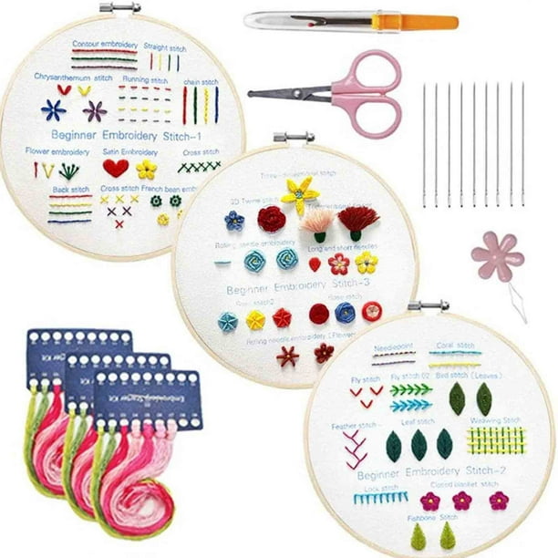 Kit de bordado, hilo de bordar, kits de punto de cruz, hilo de bordar, kit de bordado para principiantes, kit de instrucciones para principiantes, juego de aguja e hilo, kits de bordado