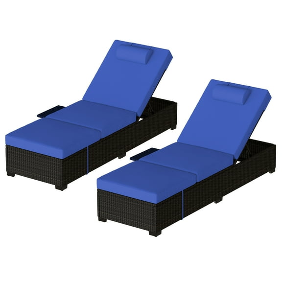 Juiluna Outdoor Chaise Lounge Chairs Set of 2, Patio Chaise Lounges, Patio Brown Rattan Reclining Chair with Thicken Cushion and Adjustable Backrest, Sunbathing Recliners for Outside Pool Patio
