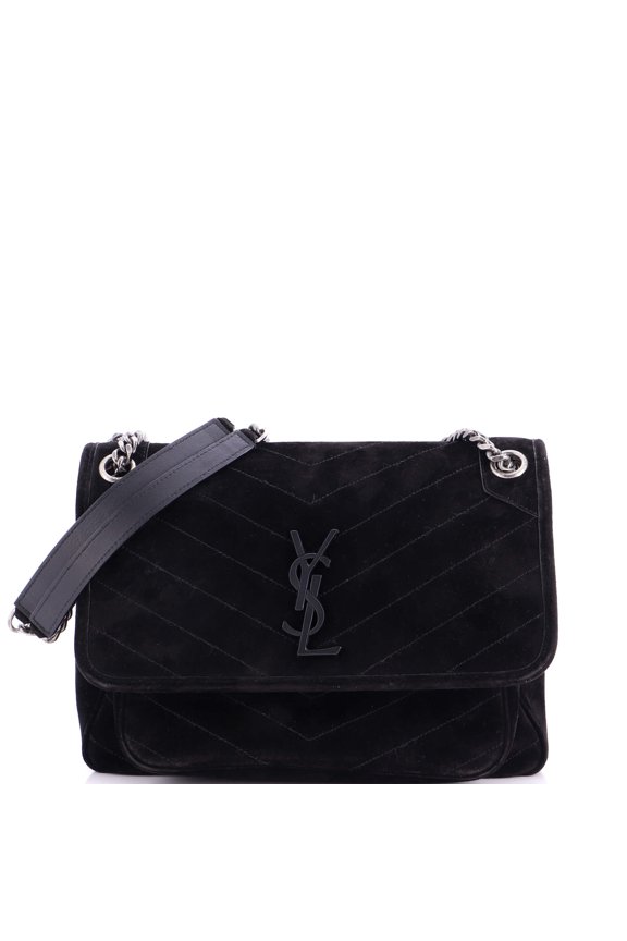 Pre-Owned Niki Chain Flap Bag Matelasse Chevron Suede Medium By Rebag