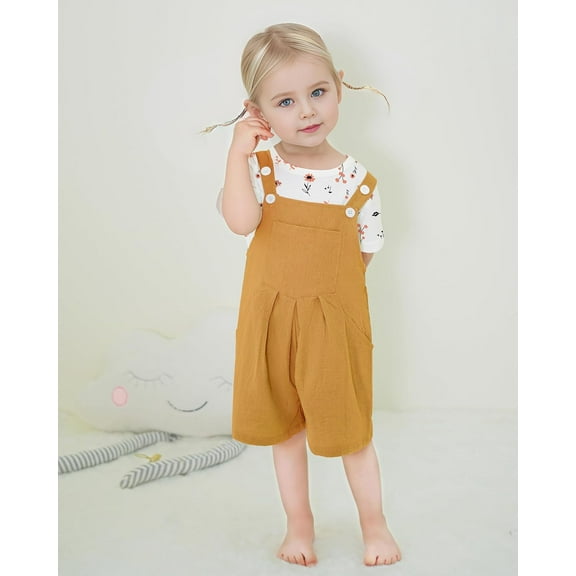 ZOEREA Toddler Girl Clothes, 2Pcs Baby Girl Outfits Spring/Summer Stripe/Floral T-Shirt Bib Overall Shorts Clothing Set 1-5T