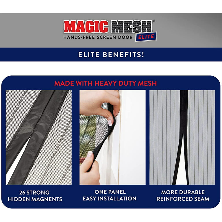 Magic Mesh Elite Hands-Free Screen Door, Keeps Bugs Out, Fits Single Doors Up to 39 inchx83 inch, Size: 39 inch x 83 inch