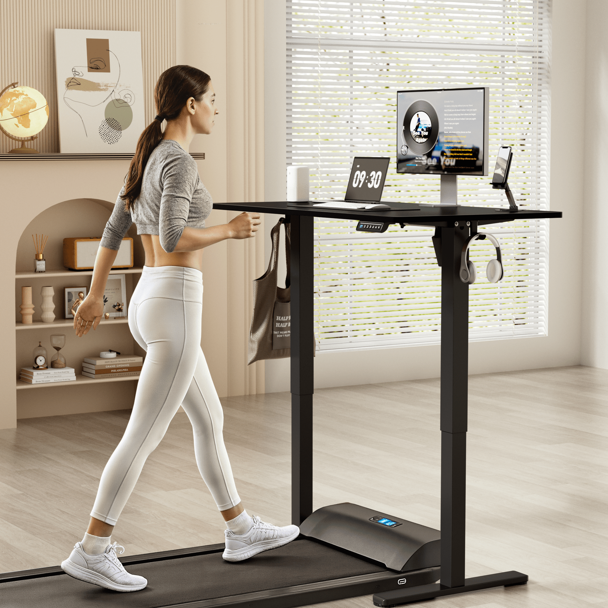 Lacoo 45" x 24" Sit to Stand Desk Height Adjustable Standing Desk Electric Stand up Table with Phone Stand, Black