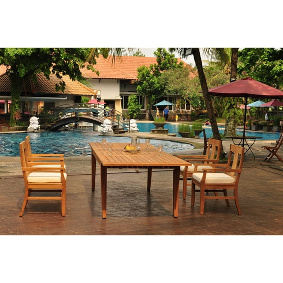Grade-A Teak Dining Set: 4 Seater 5 Pc: 122" Atnas Double Extension Rectangle Table And 4 Osborne Arm Chairs Outdoor Patio WholesaleTeak #WMDSWVm