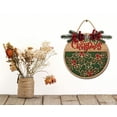 thumbnail image 2 of Merry Xmas Front Door Sign Funny Wreaths Hanging Wooden Plaque Decoration Round Rustic Wood Farmhouse Porch Decor for Home Front Door Decor, 12 x 12 Inch, 2 of 5