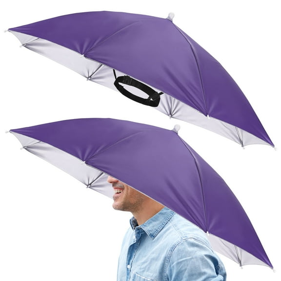 Uxcell 26" Headband Umbrella Hat [2 Pcs] - Hands Free Foldable Umbrella Cap Sun Hat Use for Fishing & Gardening & Hiking & Camping [Purple]