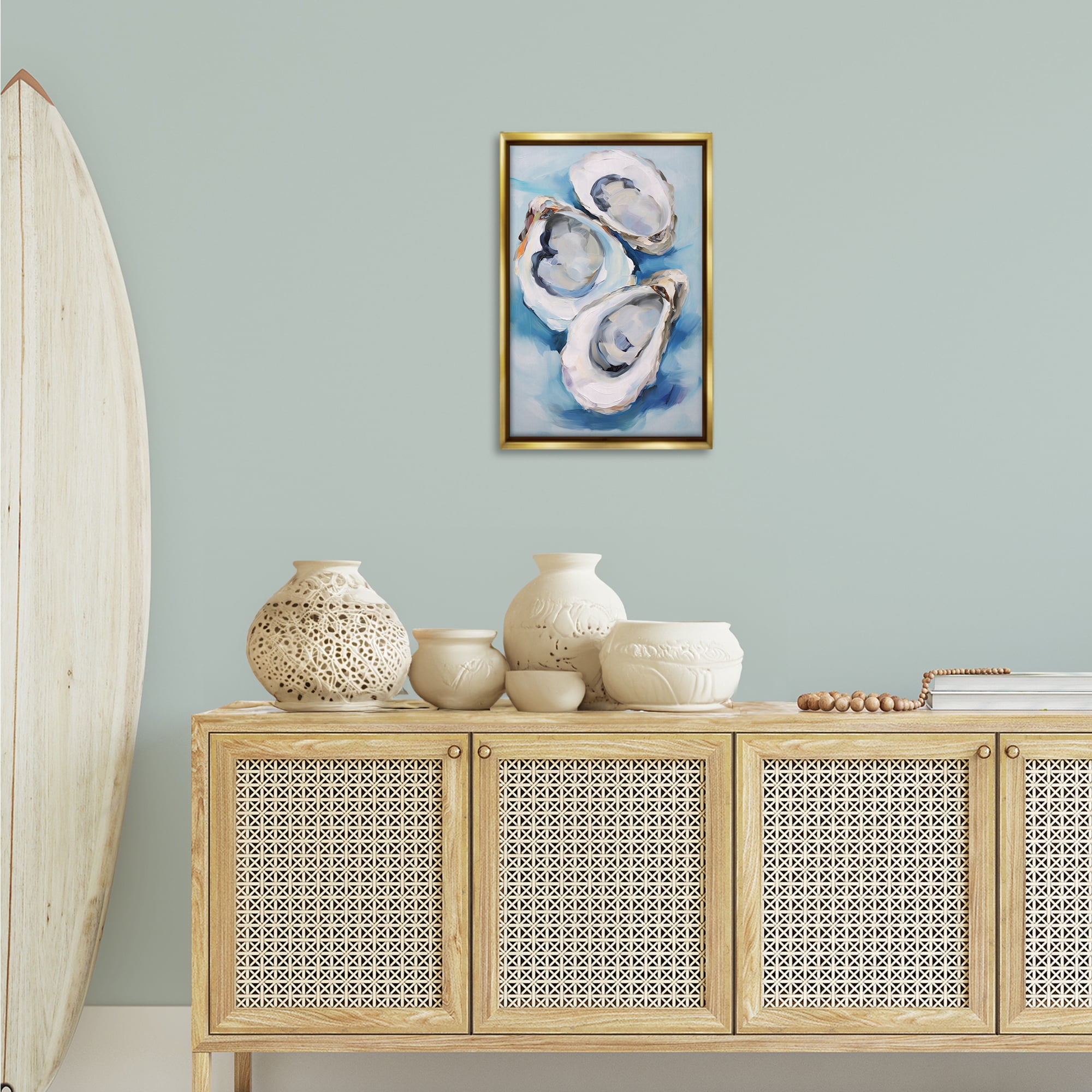 Stupell Industries Oyster Shell Trio Animals & Insects Painting Gold Floater Framed Canvas Art Print Wall Art, 17 x 25