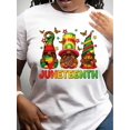 thumbnail image 1 of Women's Juneteenth Gnome Graphic T-Shirt - Celebratory 1965 Vibes, Black Lives Matter Print, Casual Short Sleeve Crew Neck, Polyester, Machine Washable, Spring/Summer Wear, Spring Fashion Tee | Playf, 1 of 7