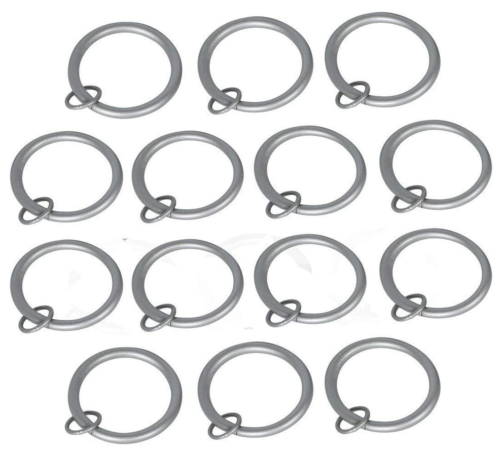 Set of 14, Pewter Meriville 14 pcs 1.5-Inch Inner Diameter Metal Flat Curtain Rings with Eyelets Fits Up To 1 1/4-Inch Rod 