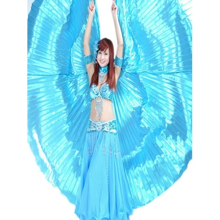 Belly Dance Dancer Dancing Veil - BellyLady Belly Dance Costume Isis Wings With Sticks, Egyptian 360 Degrees Wing-Lakeblue