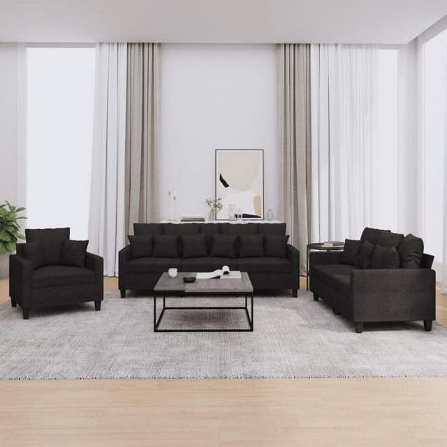 vidaXL Ensemble de Canapé 3 Pcs avec Coussins Tissu Noir