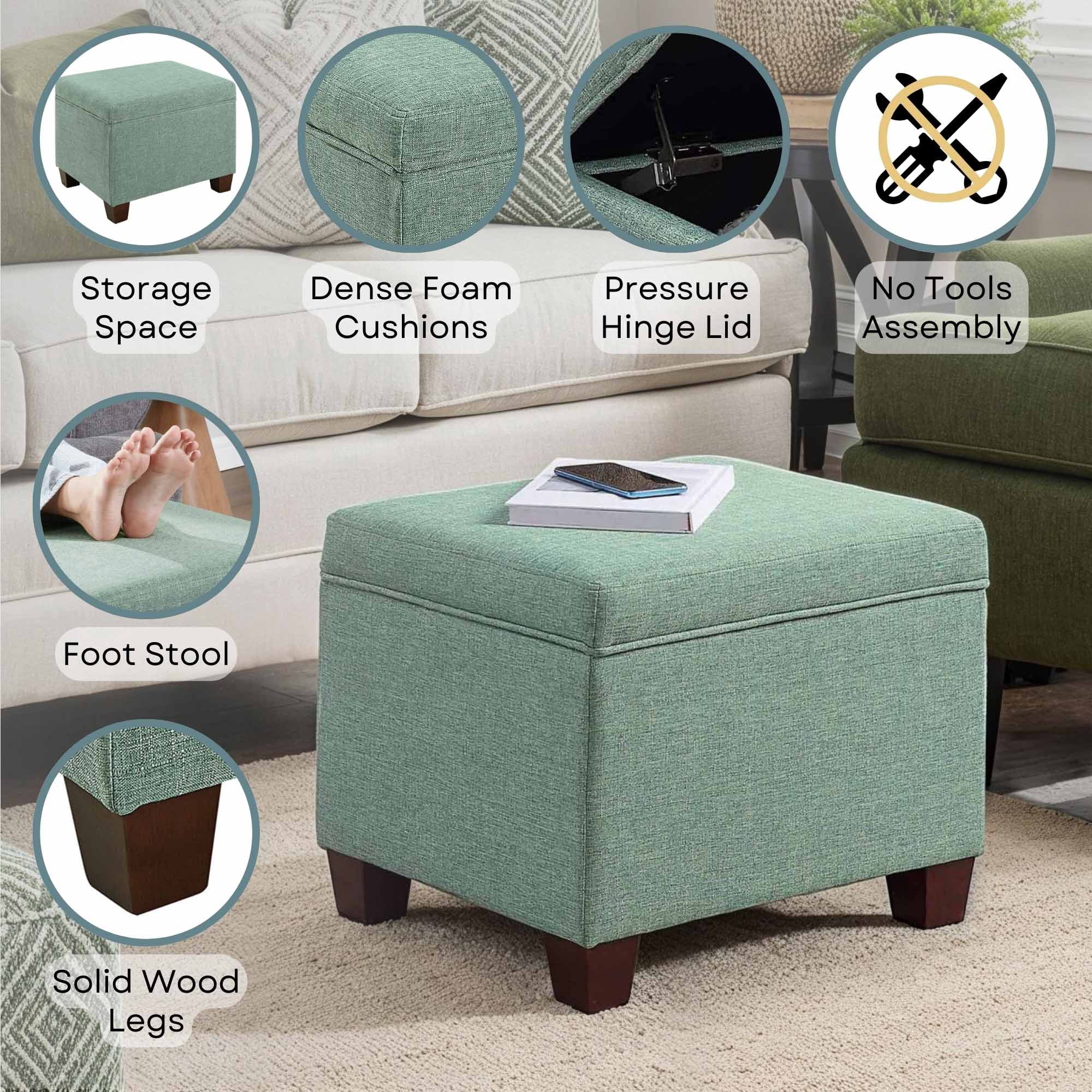 Convenience Concepts Madison Storage Ottoman, Green Fabric