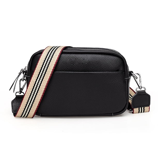 Nuevo bolso de hombro de cuero genuino con correa ancha para el hombro, bolso de cuero suave para el ocio, bolso cruzado negro
