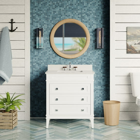 Eleanor 30" Bathroom Vanity with White Cabinet and Quartz Top