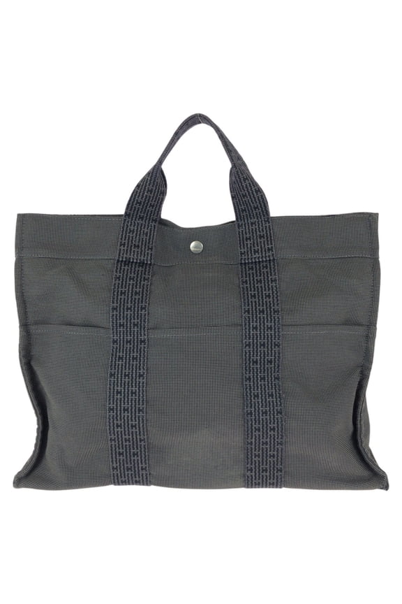 Pre-Owned HERMES Air Line MM Gray Canvas Tote Bag with Silver Hardware, Unisex