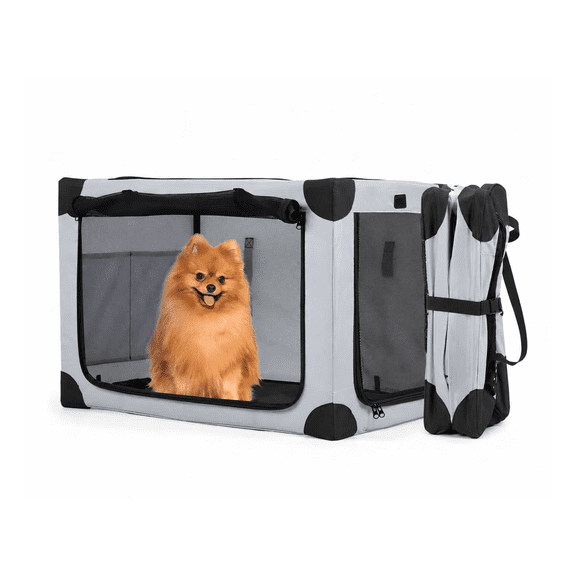 iFaveorr Collapsible Soft Dog Crate, Portable Travel Pet Kennel for Small & Medium Dogs, 38 x26.4 x26.4 Inch Fold‑Up Pet Carrier with Safety Fixing Straps, Breathable Mesh for Car Travel, Home & Outd