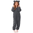 thumbnail image 2 of CUZIBR Kids Girl Bear Ear Onesie Fuzzy Hooded Pajama Jumpsuit Zip-Up Long Sleeve Lovely Loungewear,Dark Gray,12-14 Years, 2 of 6