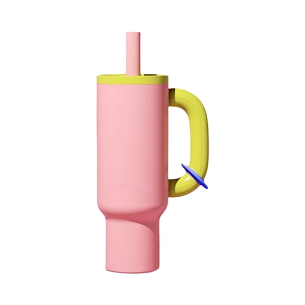 Vaso Térmico de Acero Inoxidable de 40 Oz con Pajita y Aislamiento para Hielo, Gran Capacidad, con de Café, Color Rosa.
