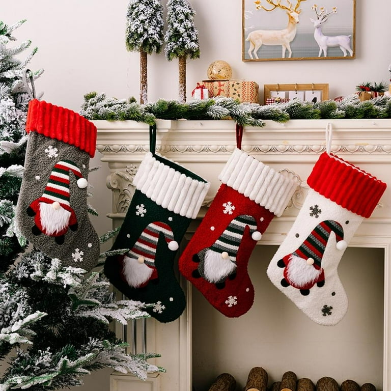 Christmas Stocking 17.7 Inch 3D Gnomes Santa Christmas Stockings