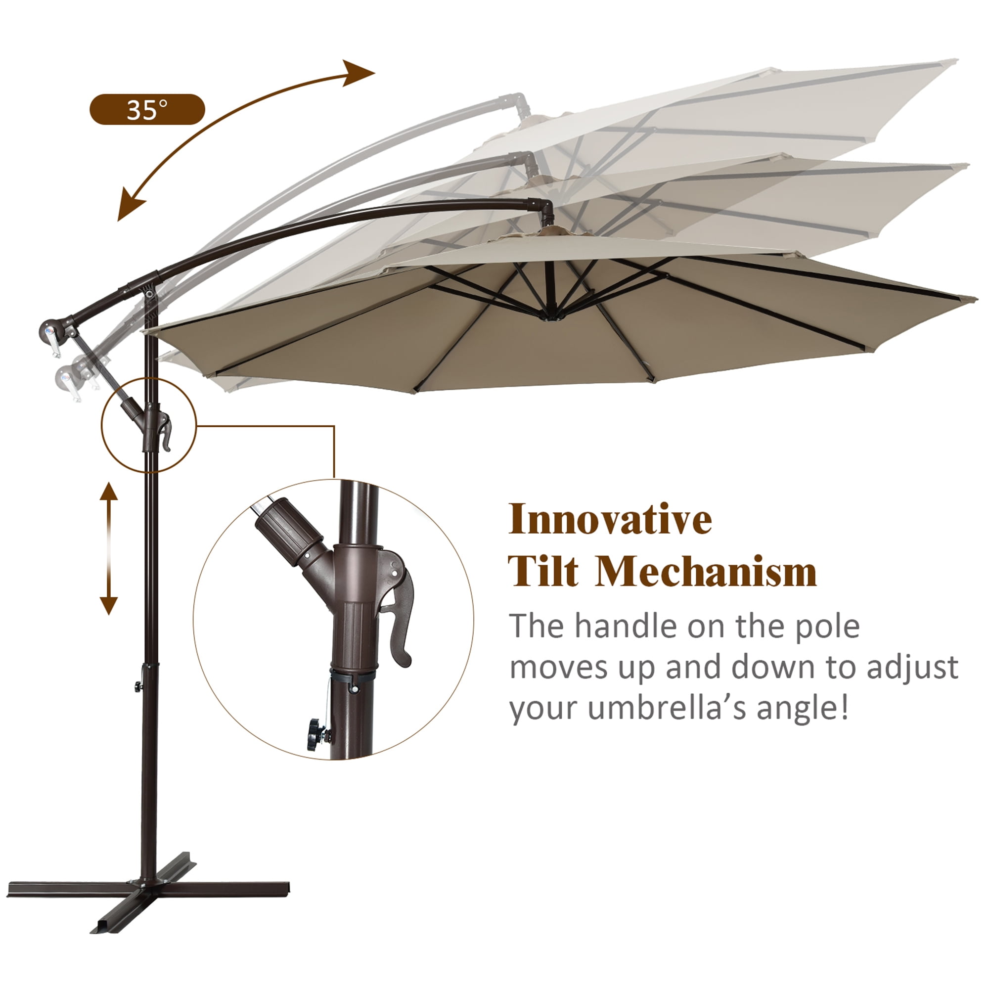 Gymax 10 ft Patio Cantilever Offset Umbrella Yard Garden Outdoor w/ 8 Ribs Tan