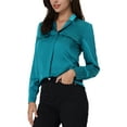 thumbnail image 5 of MODA NOVA Juniors V Neck Top Long Sleeve Pleated Front Work Office Blouse Lake Blue 2XL, 5 of 6