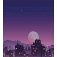 thumbnail image 3 of Cityscape Duvet Cover Set, Old City Illustration Houses Buildings Full Moon Starry Night Sky Silhouette, Decorative 3 Piece Bedding Set with 2 Pillow Shams, Calking Size, Purple Navy, by Ambesonne, 3 of 3