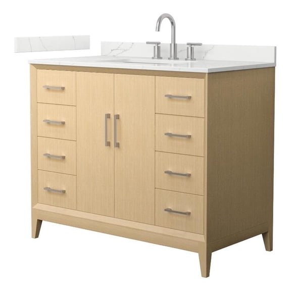 Janna 42" White Oak Single Vanity & Giotto Quartz Top (3-Hole) & Nickel Trim