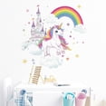 thumbnail image 1 of Adhesivos de pared en acuarela con forma de unicornio, castillo y arcoíris, 30 x 90 cm, 1 of 4