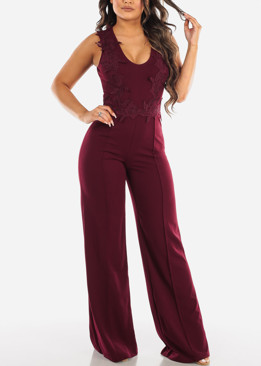 burgundy womens jumpsuit