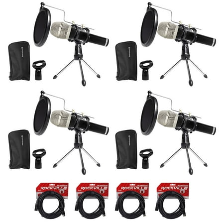 4 Beyerdynamic TG-V50 Podcast Podcasting Microphones w/Stands+Cables+Pop Filters