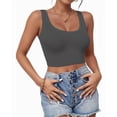 thumbnail image 1 of Crop Top AURUZA sin mangas, espalda nadadora, cuello en U, gris, talla S, 1 of 6