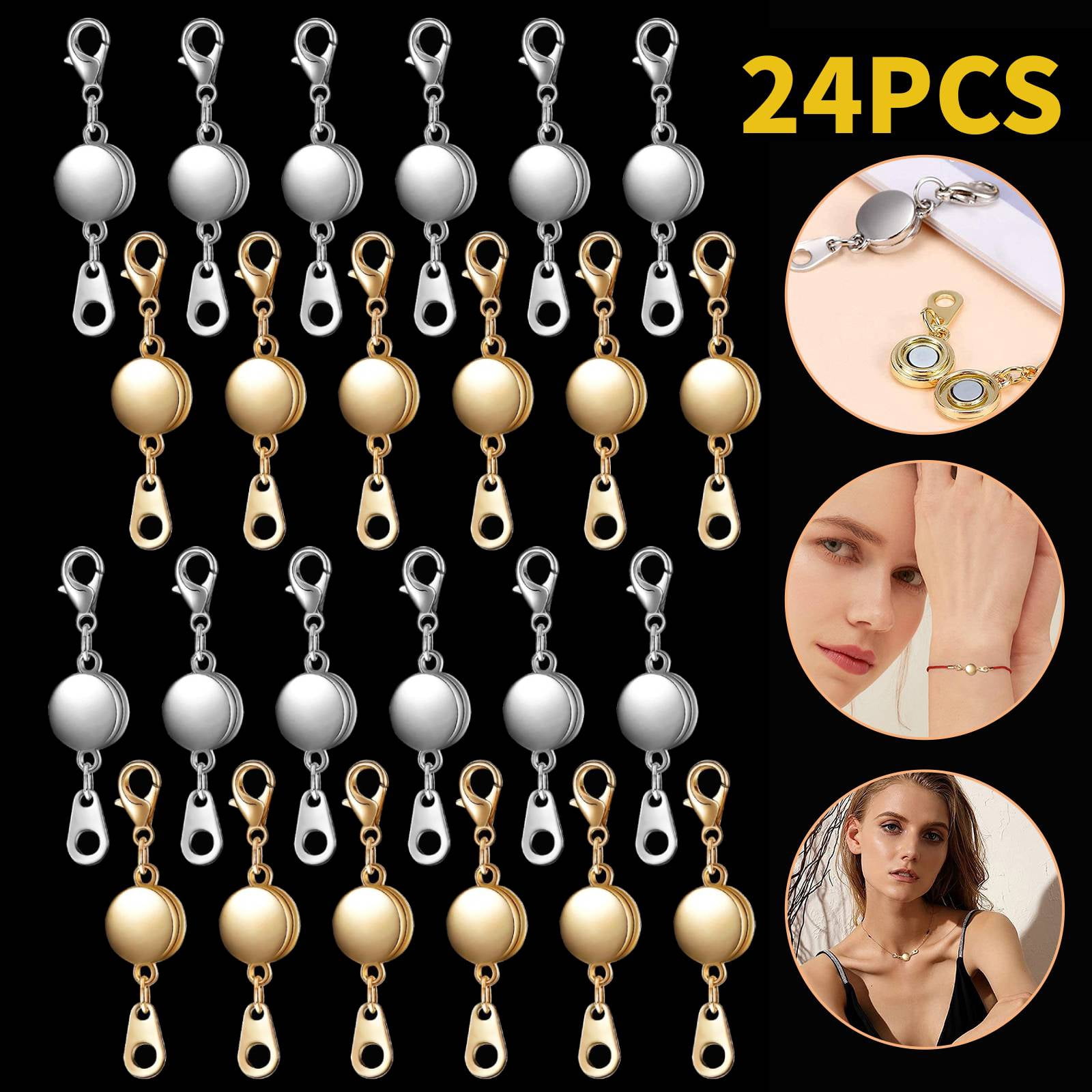 24x Easy-to-Use Magnetic Clasp for Necklace Extension Gold and Silver Alloy APPLAYERR Spare Part