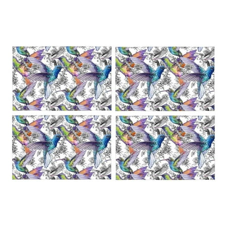 

MKHERT Hummingbirds Placemats Table Mats for Dining Room Kitchen Table Decoration 12x18 inch Set of 4