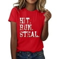 thumbnail image 2 of Tittly T Shirts for Women Graphic Tees Hit Run Steal Women's Letter Baseball Print Round Neck Short Sleeve T Shirt Top Tshirts Shirts Womens Tops Red L, 2 of 4
