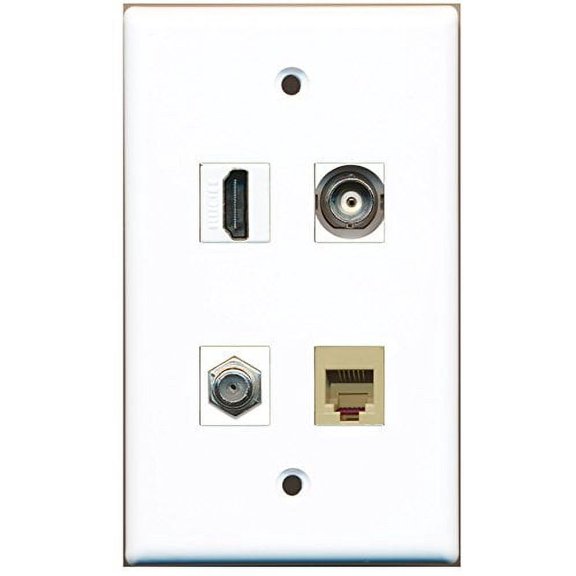 RiteAV - 1 Port HDMI 1 Port Coax Cable TV- F-Type 1 Port Phone RJ11 RJ12 Beige 1 Port BNC Wall Plate